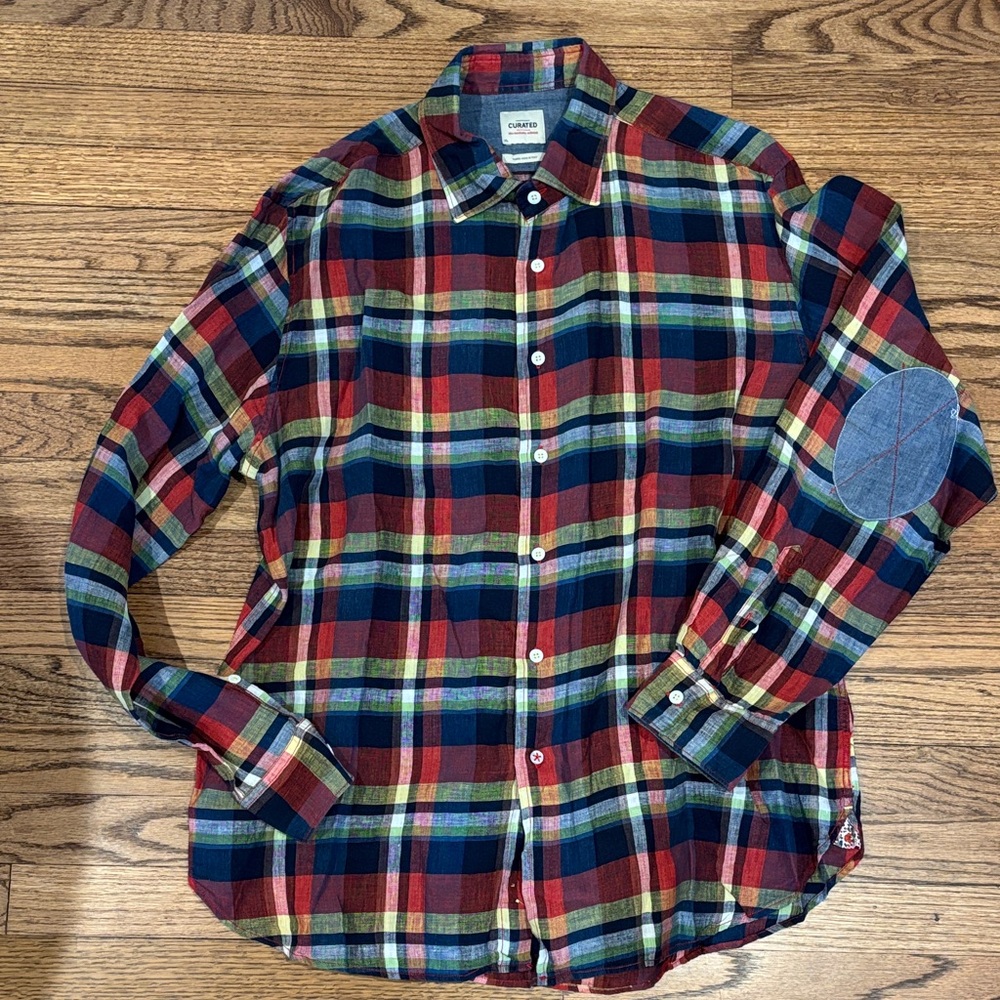 Curated Linen Red, Blue & Green Plaid Button-Down Shirt XL